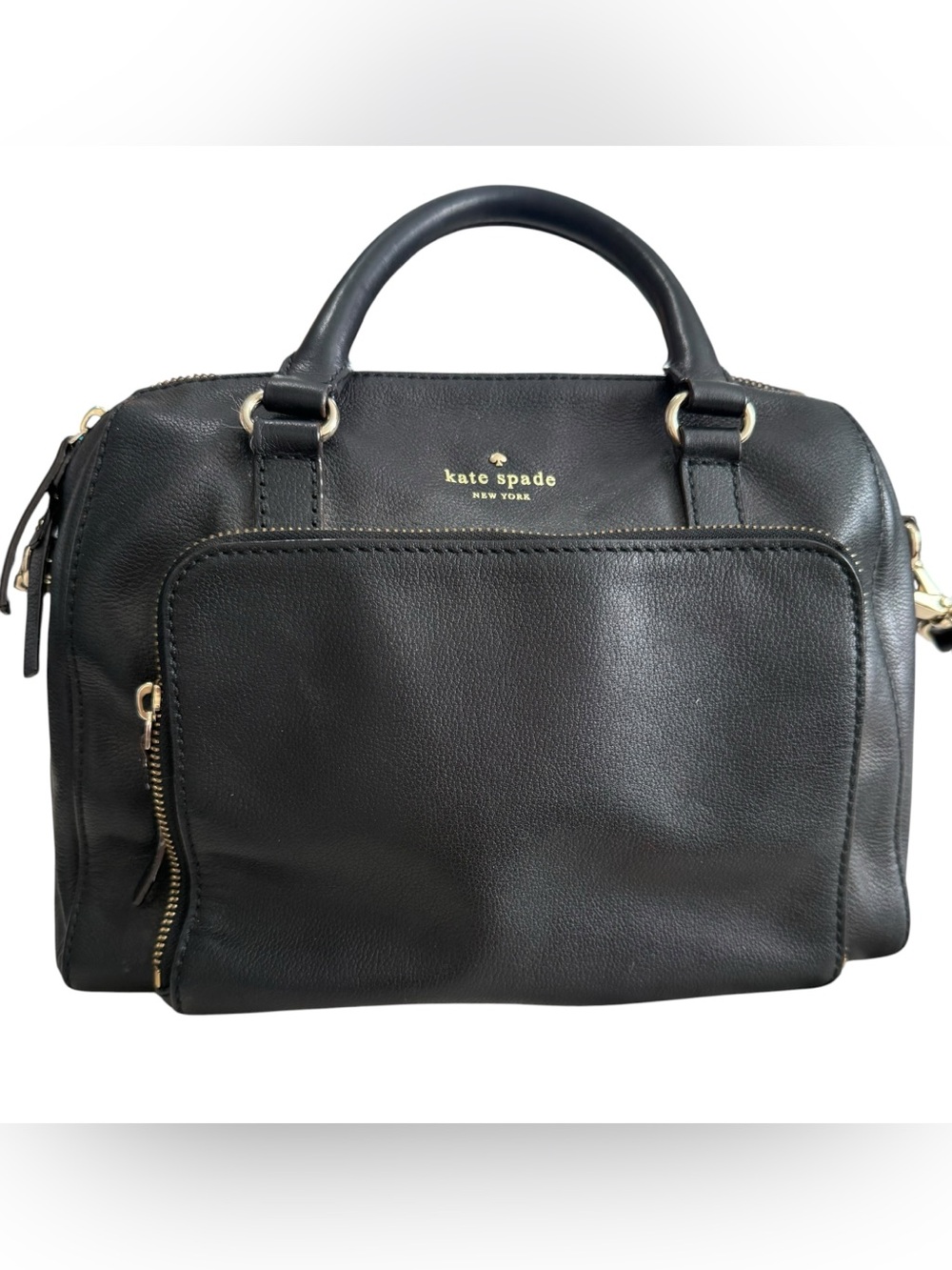 Kate Spade New York Black Pebbled Leather Satchel Crossbody Bag Gold Hardware